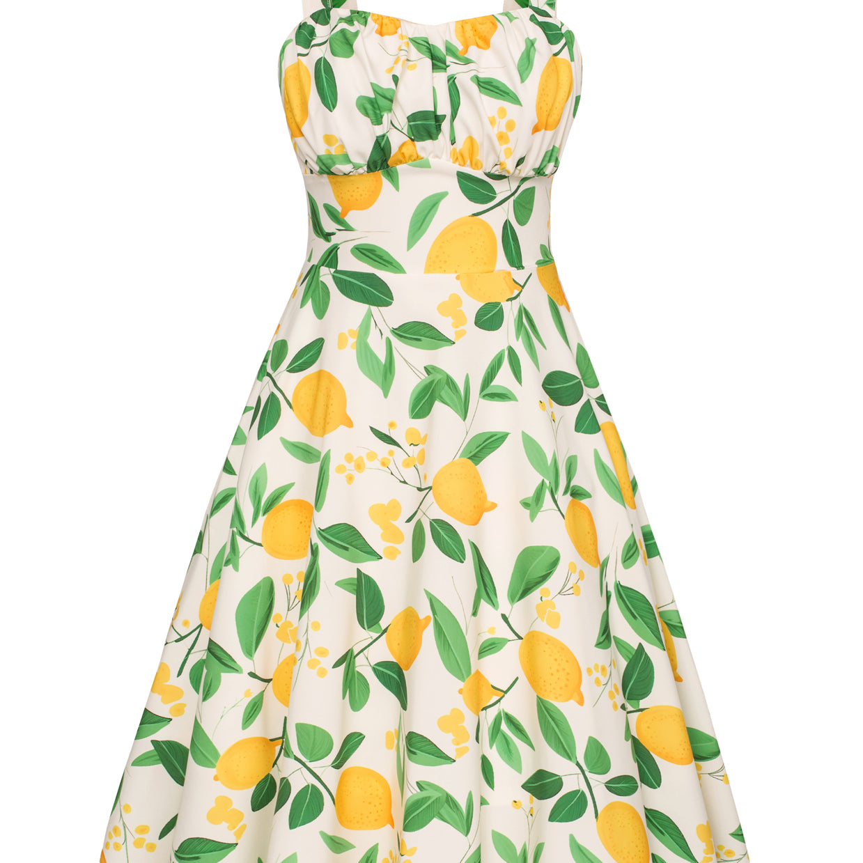 belle poque Vintage Two-Way Defined Waist Dress Ruched Bodice Flared A-Line Dress Lemon