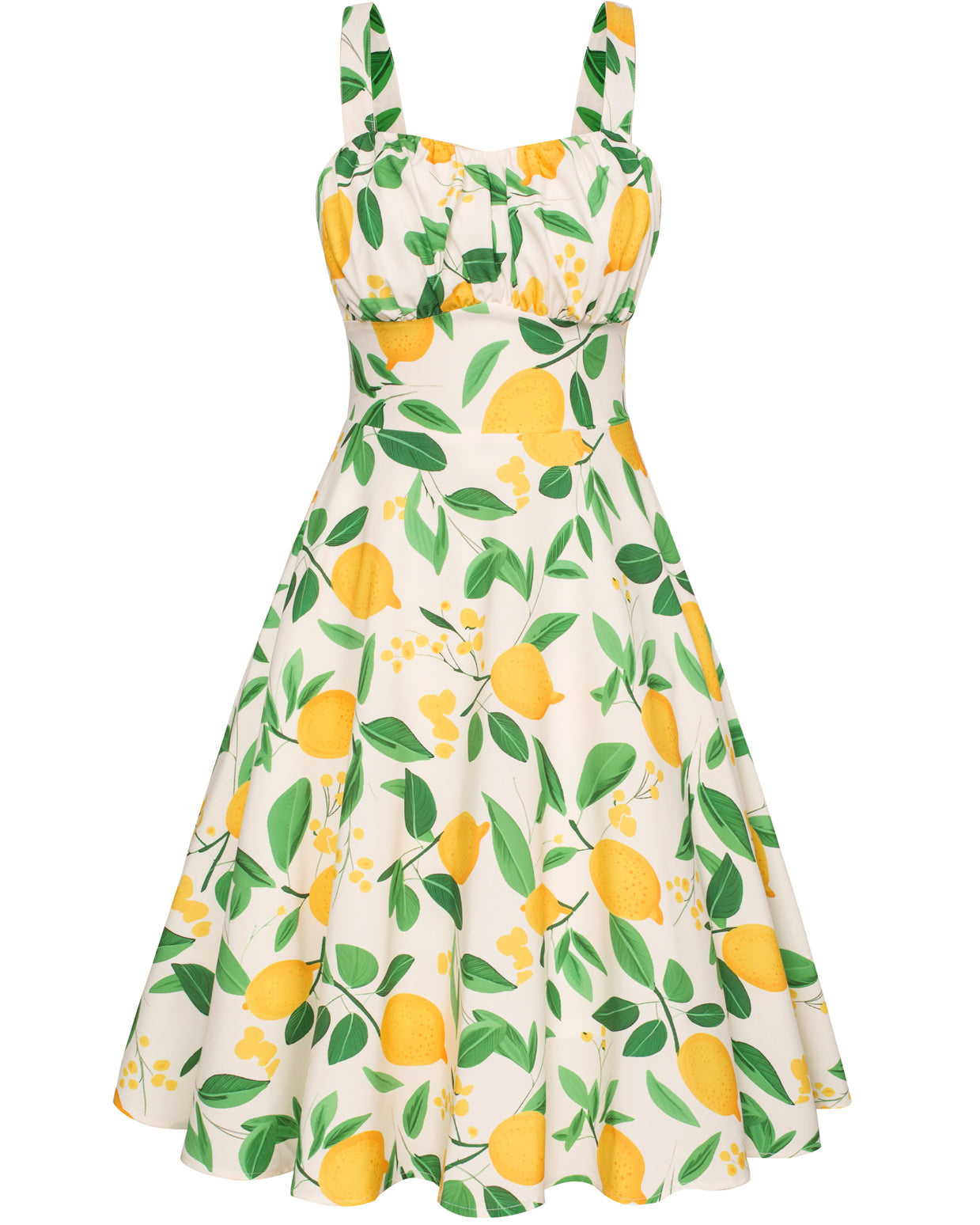 belle poque Vintage Two-Way Defined Waist Dress Ruched Bodice Flared A-Line Dress Lemon
