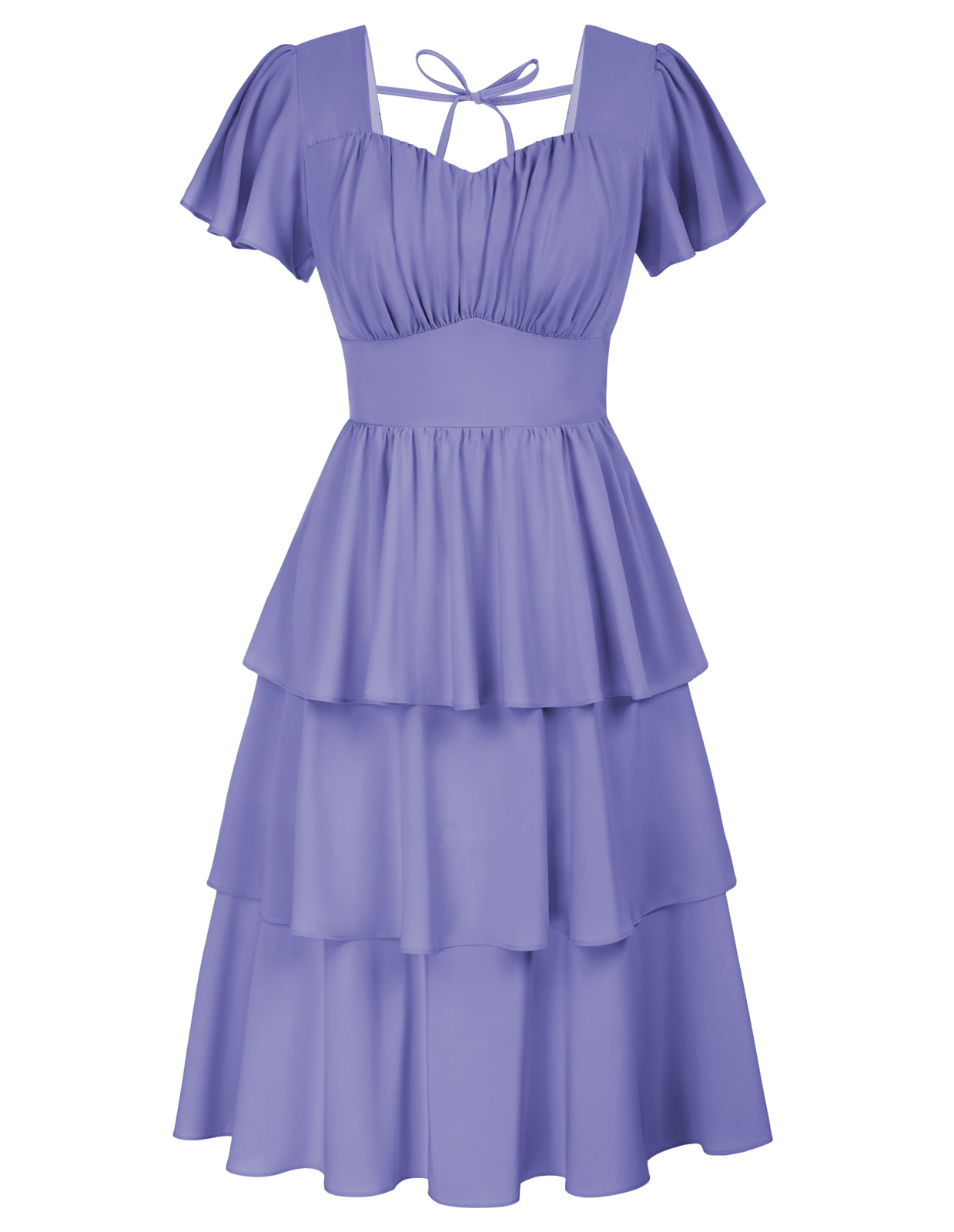 belle poque Floral Print Square Neck Tiered Ruffle Dress 2023 Summer Vintage A-line Swing Midi Dress Purple2