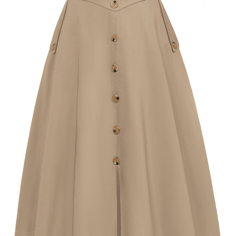 belle poque Vintage A-Line Skirt Midi Skirt Casual Skirt High Waisted Midi Party Skirt Basic A-Line Skirt Khaki