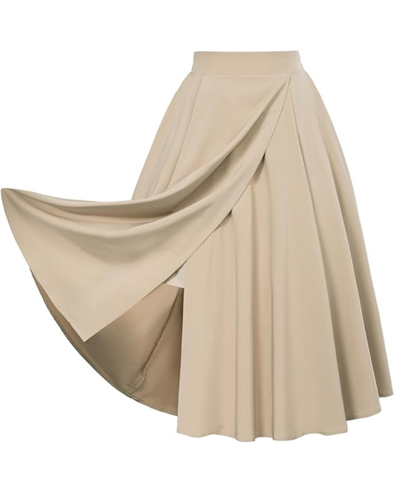 belle poque Vintage Skirts with Side Slit High Waisted Midi A-Line Flowy Skirts with Pockets Ivory