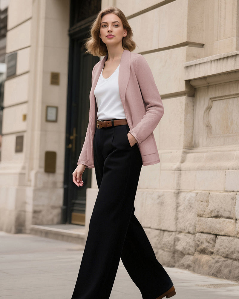 belle poque Vintage Cardigan Sweater Blazer V Neck Shawl Lapel Collar with Pockets