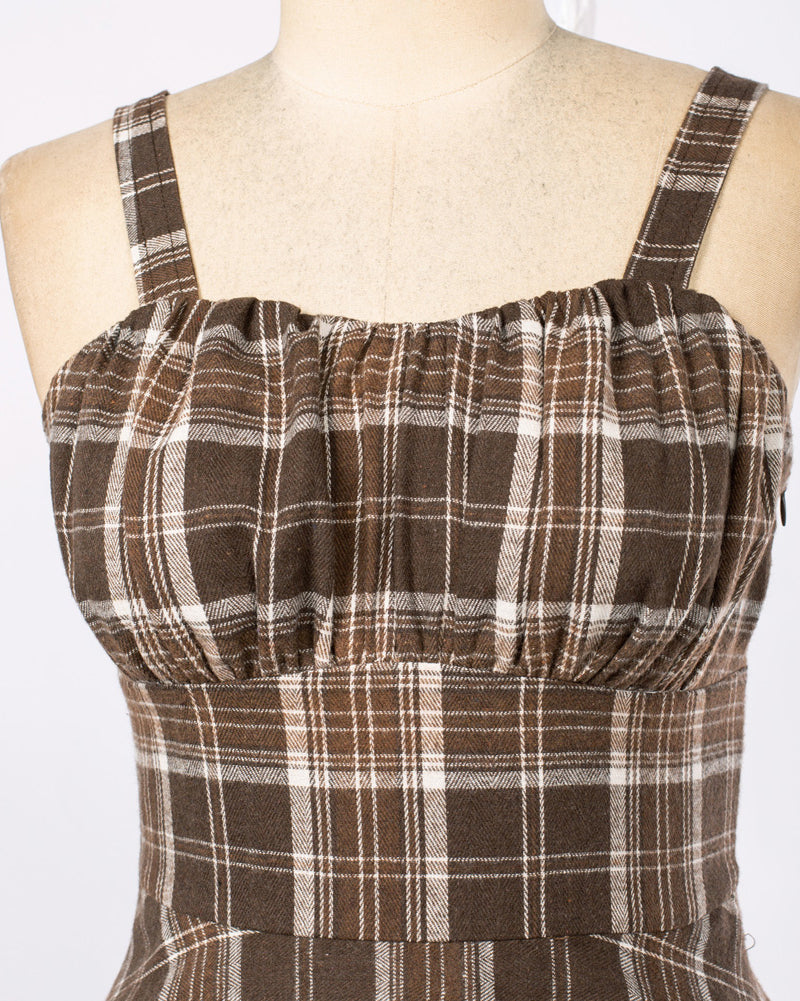 belle poque Vintage Two-Way Defined Waist Dress Ruched Bodice Flared Plaid A-Line Dress