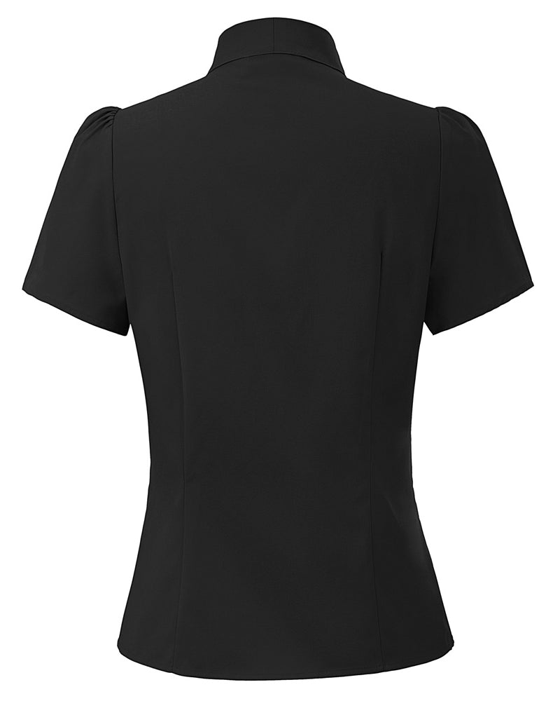 belle poque Summer Short Sleeve Office Button Down Blouse Stripe Shirt Tops with Bow Tie