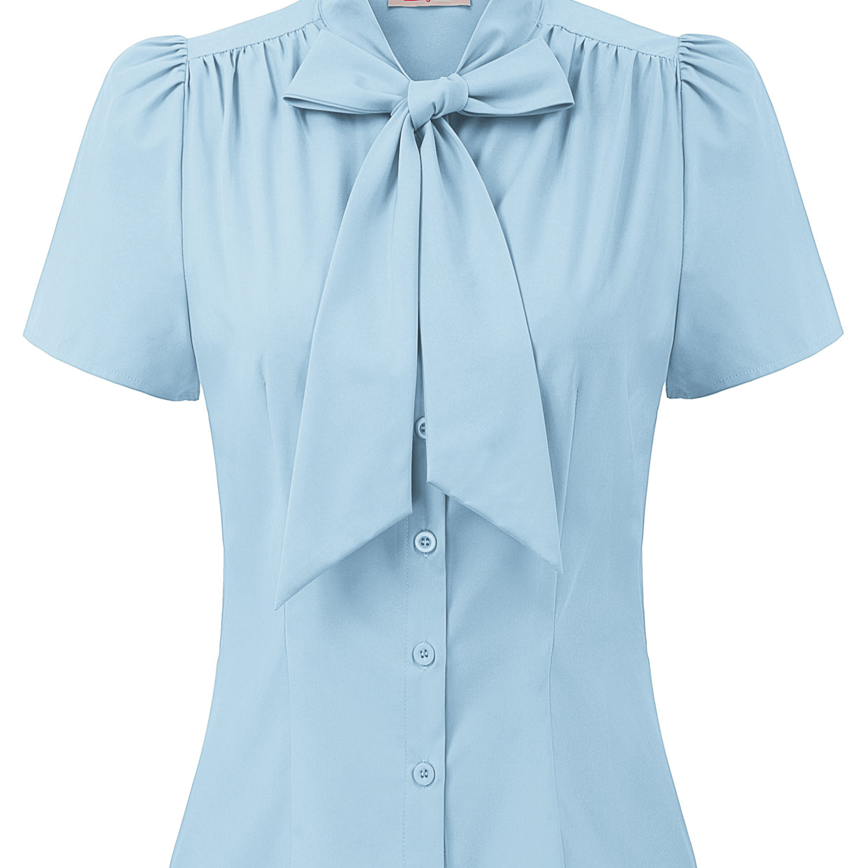 belle poque Summer Short Sleeve Office Button Down Blouse Stripe Shirt Tops with Bow Tie Blue