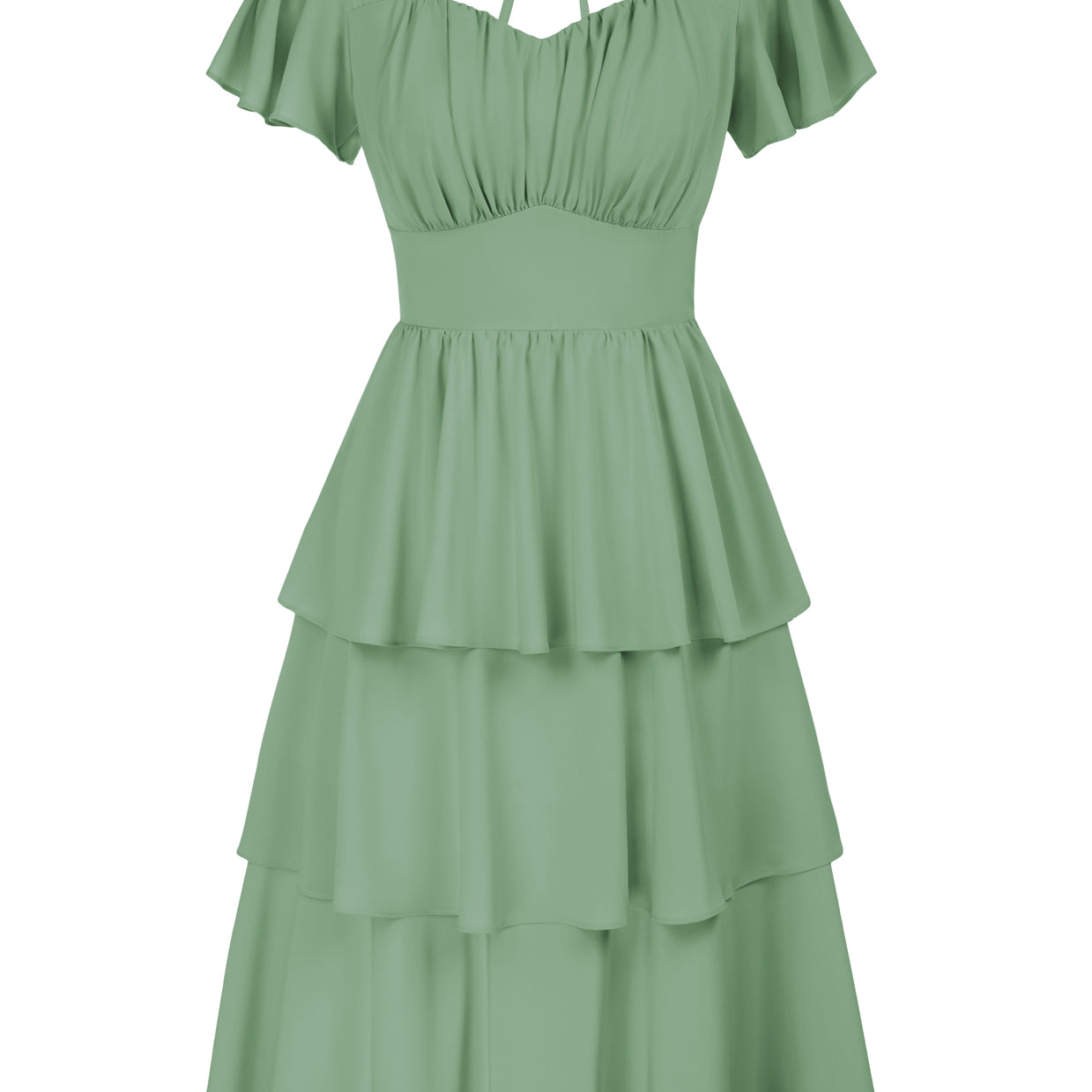 belle poque Floral Print Tiered Ruffle Dress 2026 Summer Vintage A-line Swing Midi Dress Green2