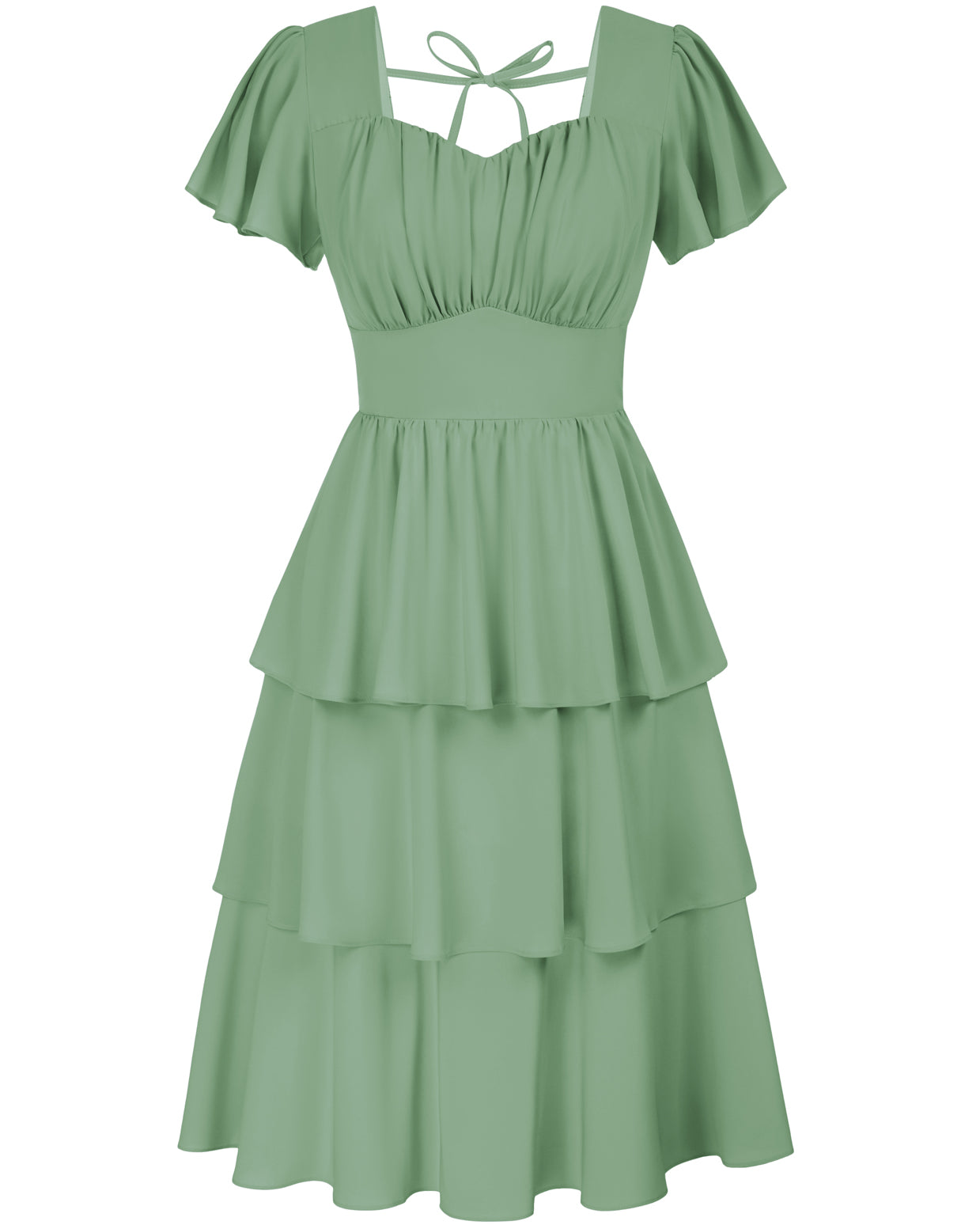 belle poque Floral Print Tiered Ruffle Dress 2026 Summer Vintage A-line Swing Midi Dress Green2
