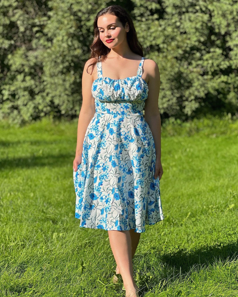 belle poque Vintage Two-Way Defined Waist Dress Ruched Bodice Flared A-Line Dress