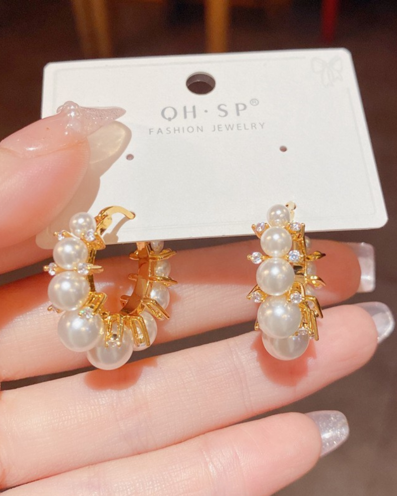 belle poque Vintage Pearl 925 Silver Needle Earrings Classic Pearl Decorative Earrings Pearl Hoop