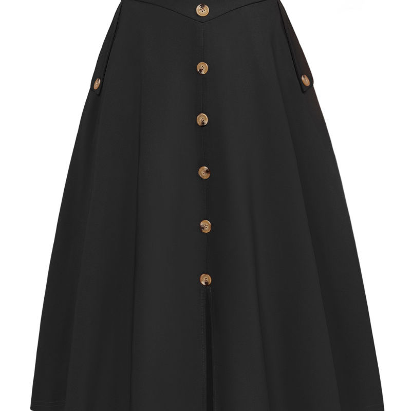 belle poque Vintage A-Line Skirt Midi Skirt Casual Skirt High Waisted Midi Party Skirt Basic A-Line Skirt Black