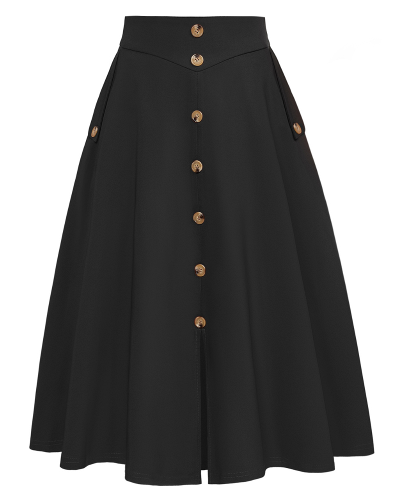 belle poque Vintage A-Line Skirt Midi Skirt Casual Skirt High Waisted Midi Party Skirt Basic A-Line Skirt Black