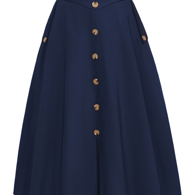 belle poque Vintage A-Line Skirt Midi Skirt Casual Skirt High Waisted Midi Party Skirt Basic A-Line Skirt Navy Blue