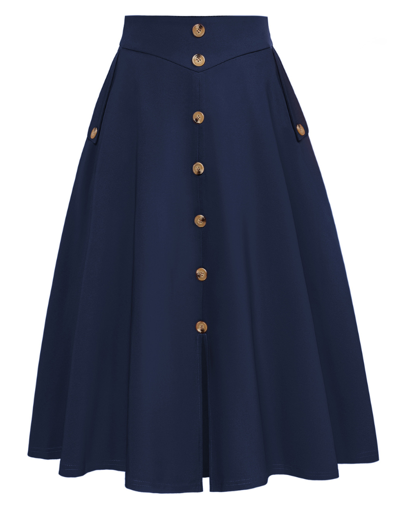 belle poque Vintage A-Line Skirt Midi Skirt Casual Skirt High Waisted Midi Party Skirt Basic A-Line Skirt Navy Blue