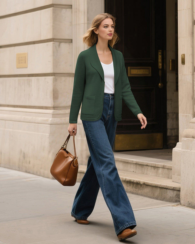 belle poque Vintage Cardigan Sweater Blazer V Neck Shawl Lapel Collar with Pockets