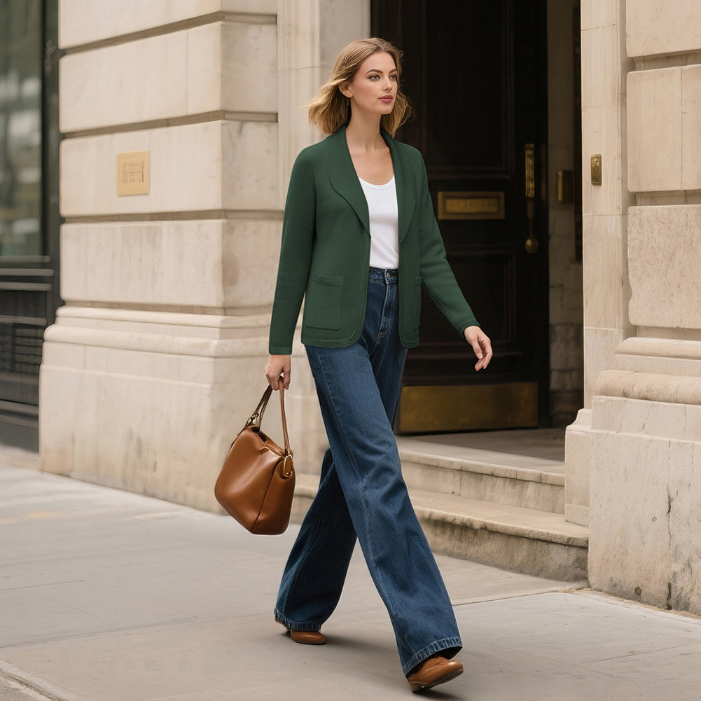 belle poque Vintage Cardigan Sweater Blazer V Neck Shawl Lapel Collar with Pockets