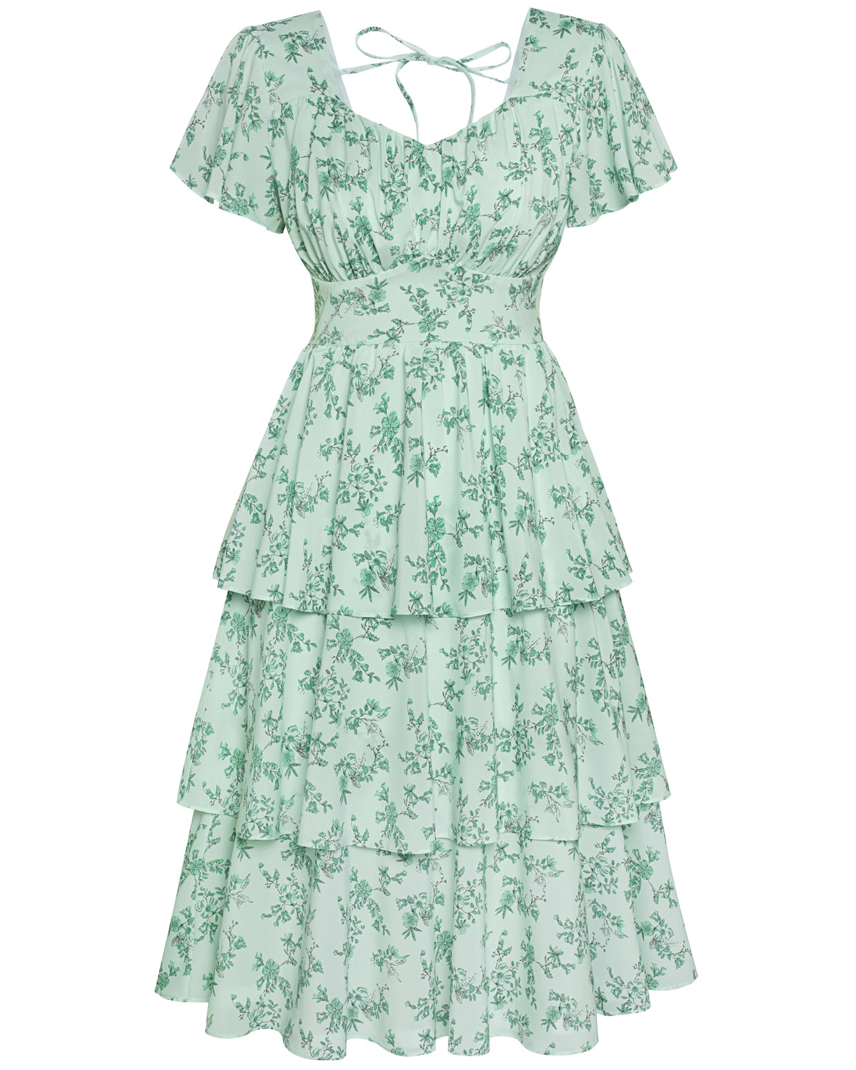 belle poque Floral Print Tiered Ruffle Dress 2026 Summer Vintage A-line Swing Midi Dress Floral green
