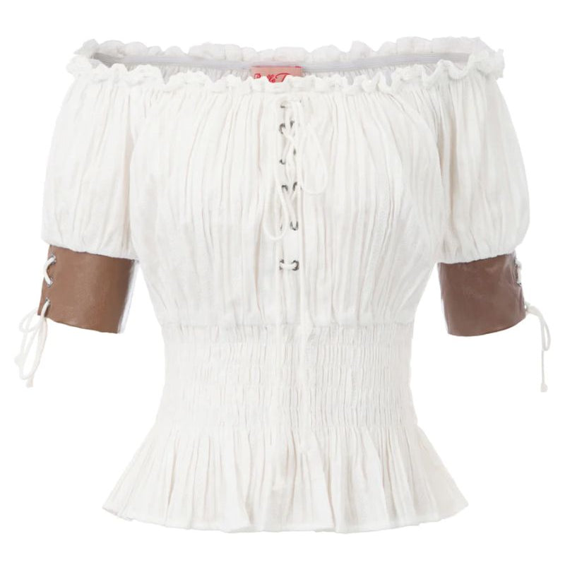 belle poque Steampunk Victorian Half Sleeve Boho Off Shoulder Pirate Tops White