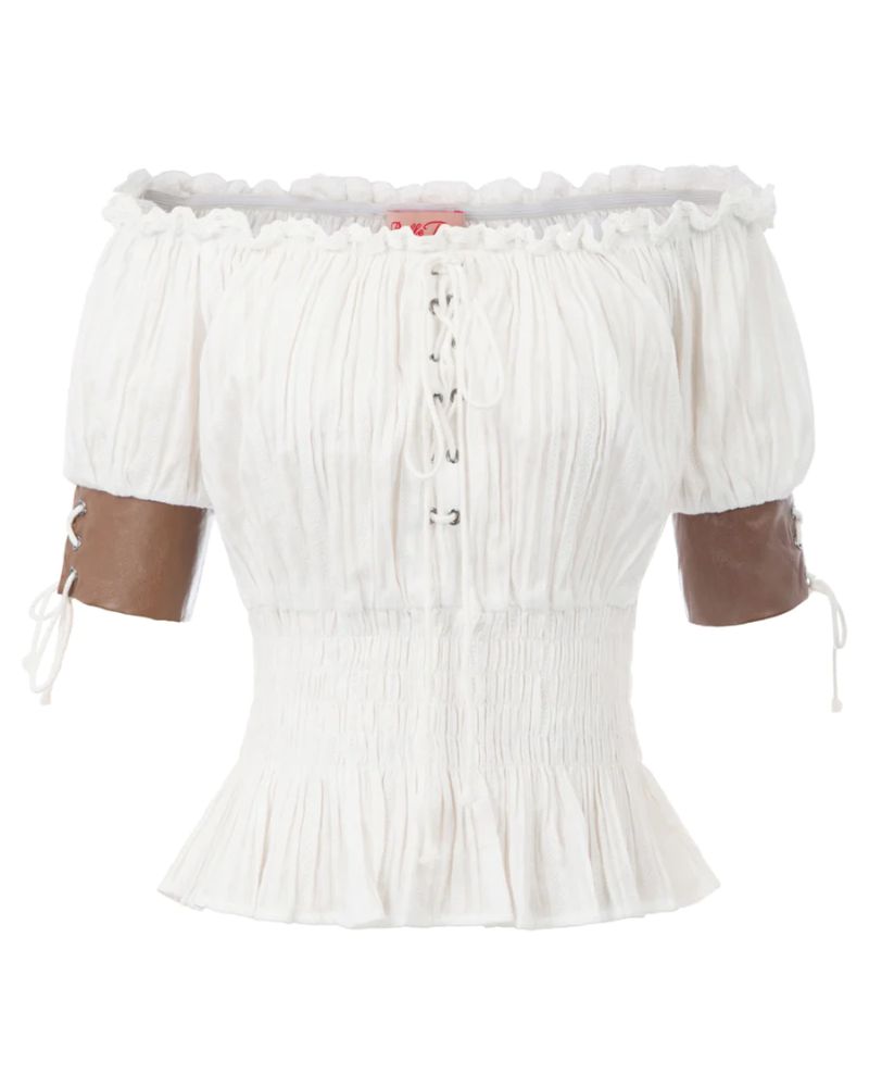 belle poque Steampunk Victorian Half Sleeve Boho Off Shoulder Pirate Tops White