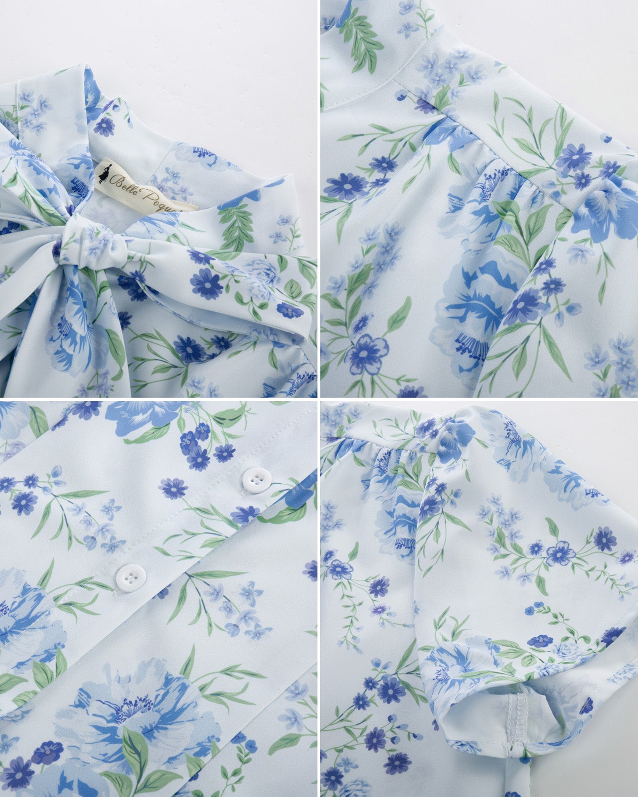 belle poque Summer Short Sleeve Office Button Down Blouse Stripe Shirt Tops with Bow Tie