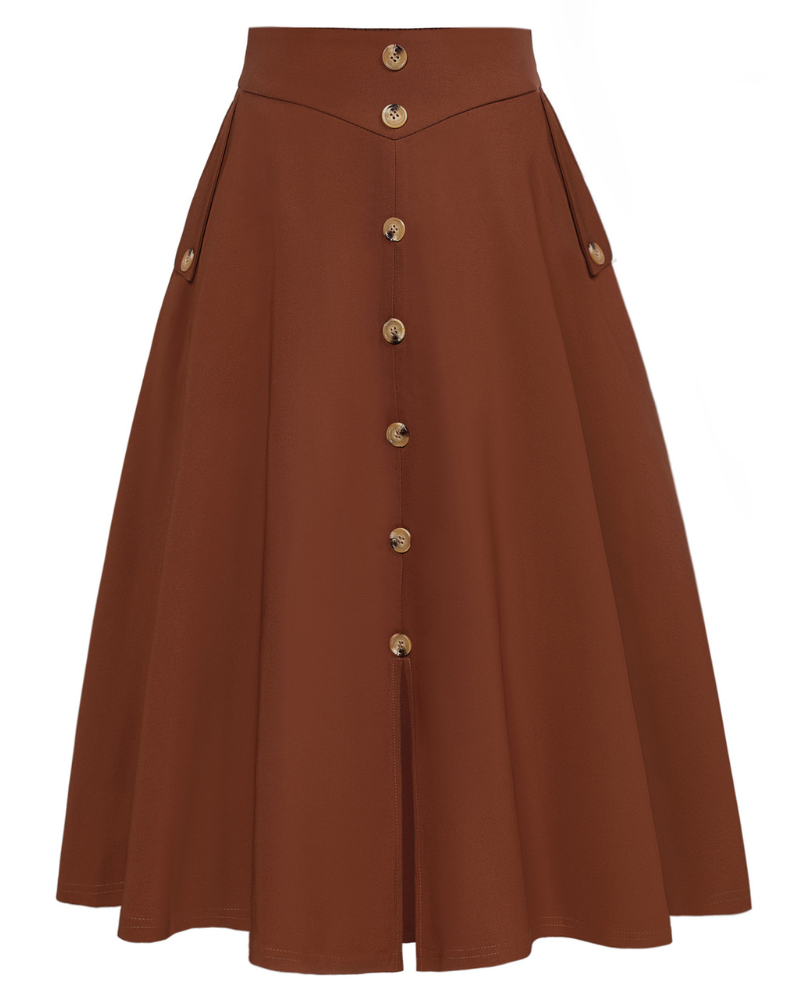 belle poque Vintage A-Line Skirt Midi Skirt Casual Skirt High Waisted Midi Party Skirt Basic A-Line Skirt Chocolate