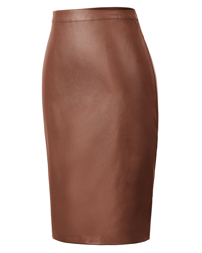 belle poque Midi Leather Skirt for Women High Waist Bodycon Pencil Skirts Work Outfits