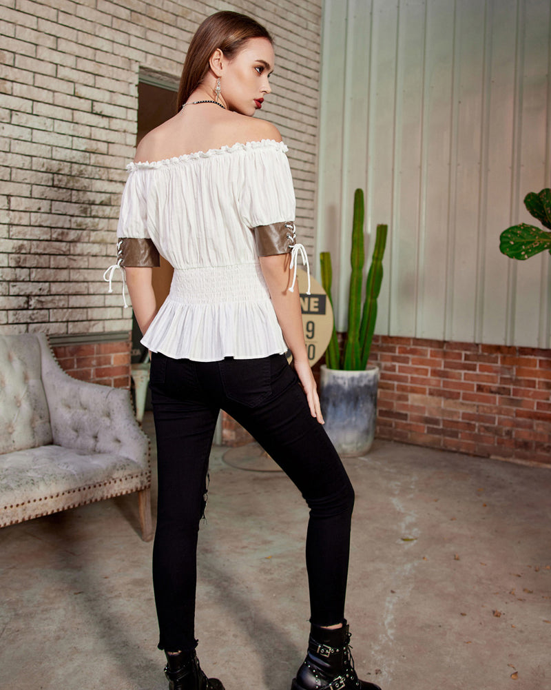 belle poque Steampunk Victorian Half Sleeve Boho Off Shoulder Pirate Tops