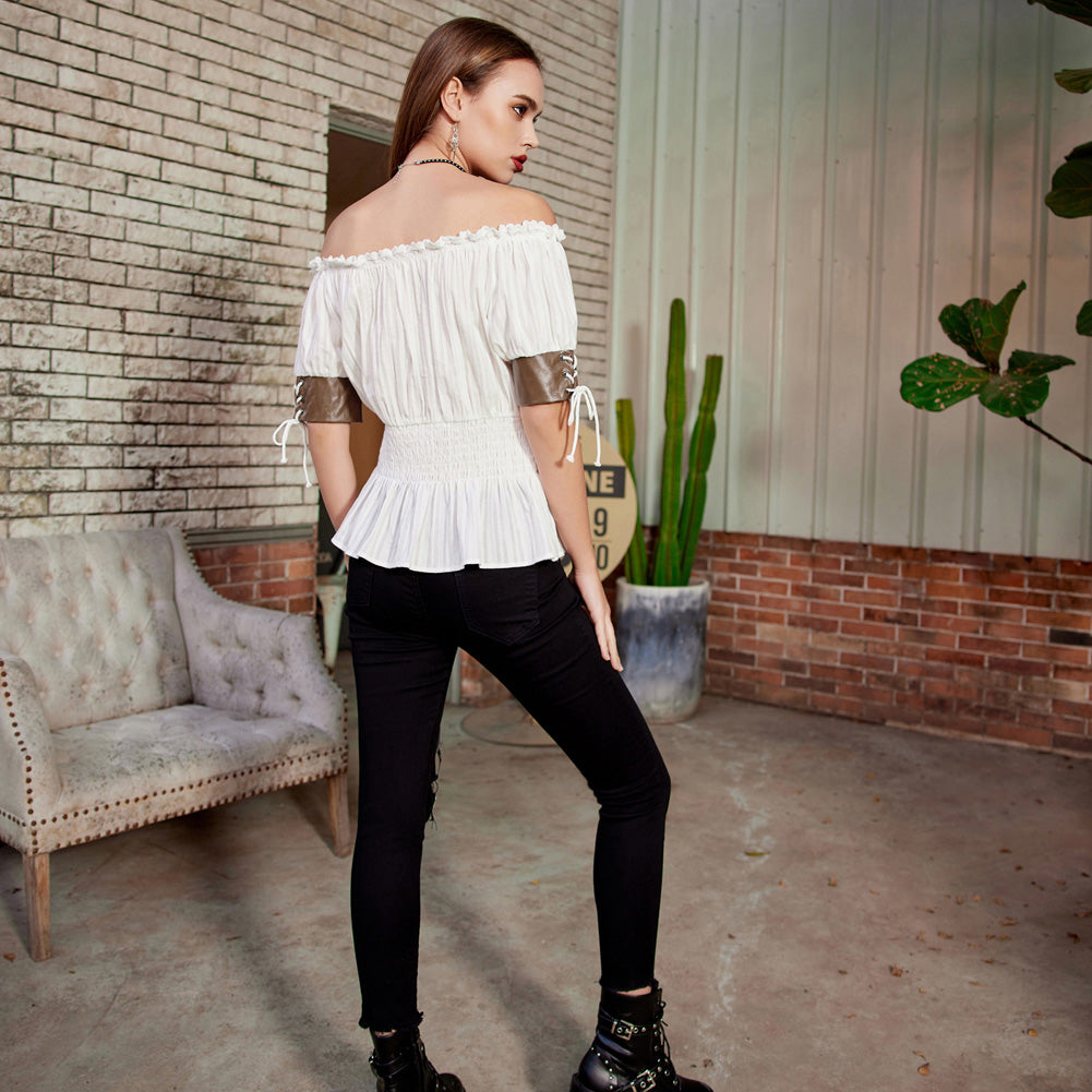 belle poque Steampunk Victorian Half Sleeve Boho Off Shoulder Pirate Tops