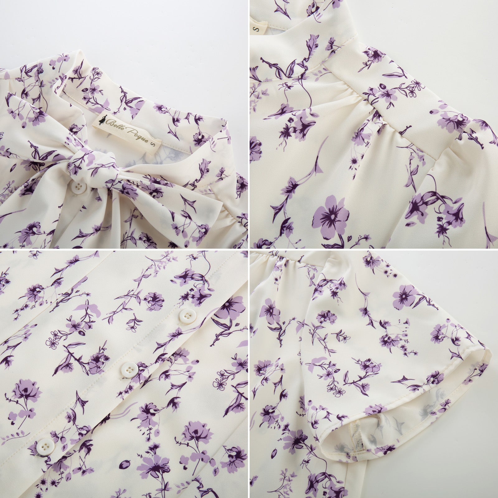 belle poque Summer Short Sleeve Office Button Down Blouse Stripe Shirt Tops with Bow Tie