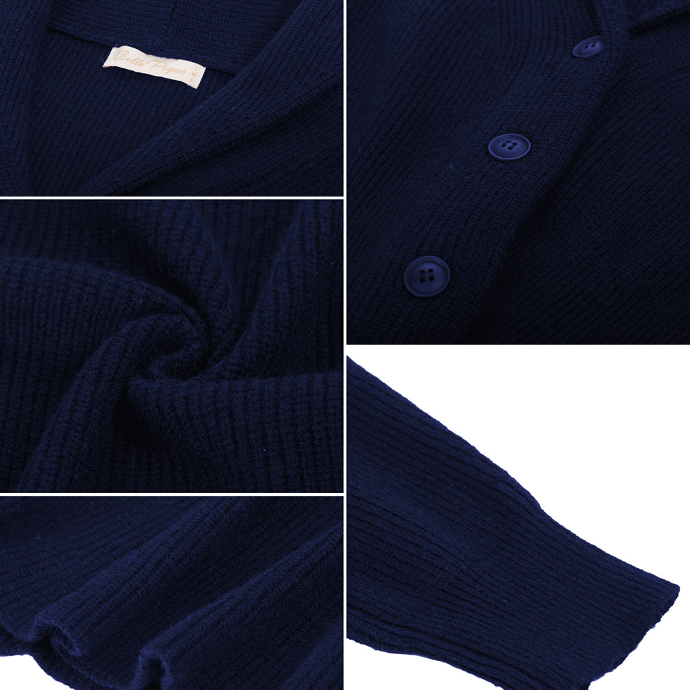 belle poque Vintage Cardigan Sweater Shawl Lapel Button Down Sweater Outwear Coat