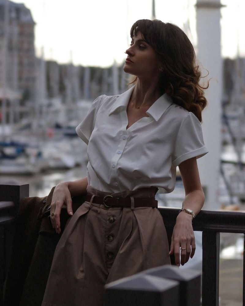 belle poque Short Sleeve Button Down Polka Dot Patterns Shirts Vintage Shirts Business Blouse Tops