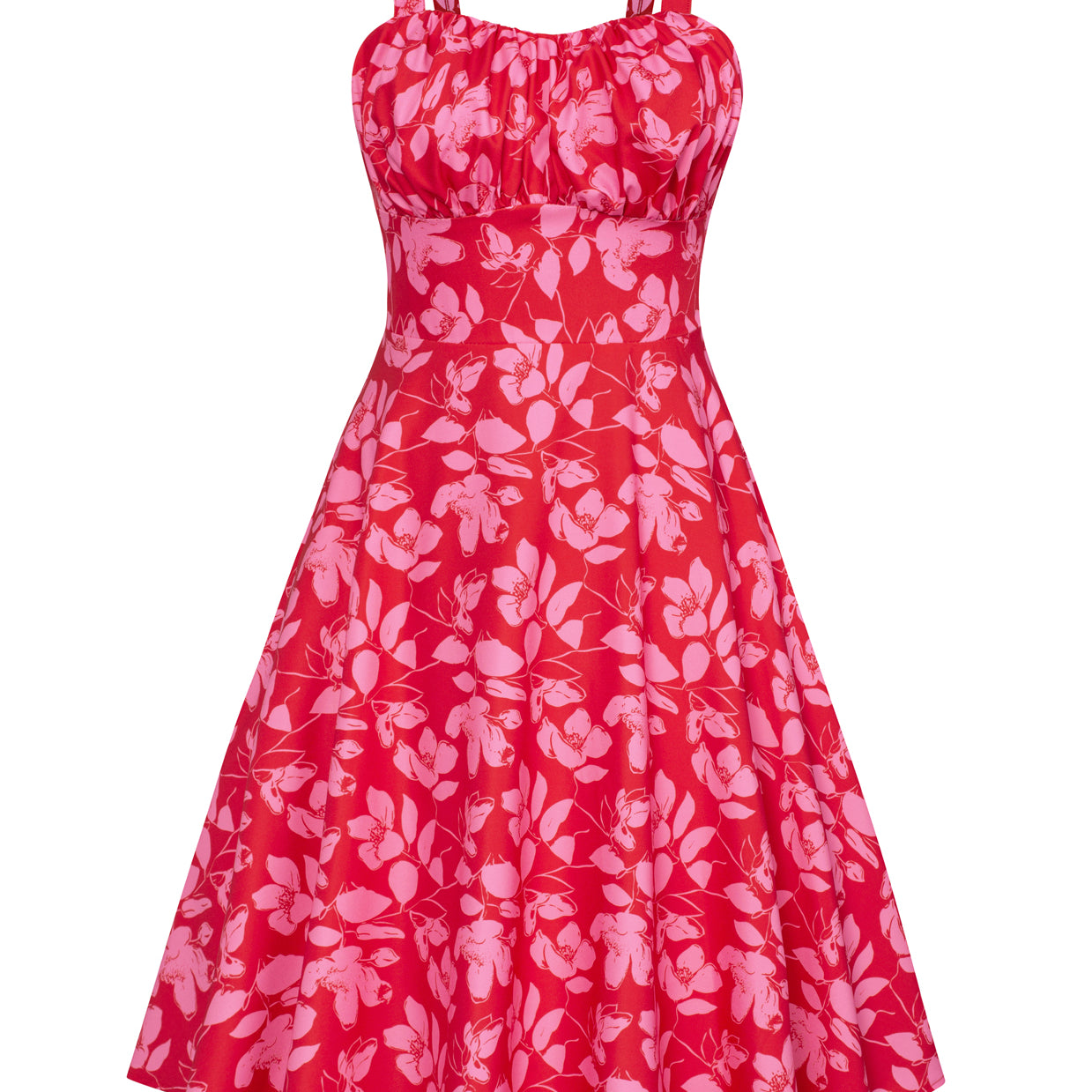 belle poque Vintage Two-Way Defined Waist Dress Ruched Bodice Flared A-Line Dress Red