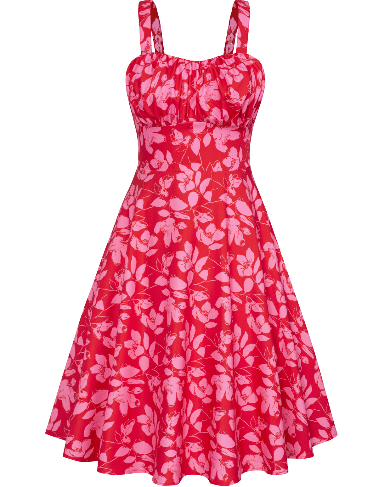 belle poque Vintage Two-Way Defined Waist Dress Ruched Bodice Flared A-Line Dress Red