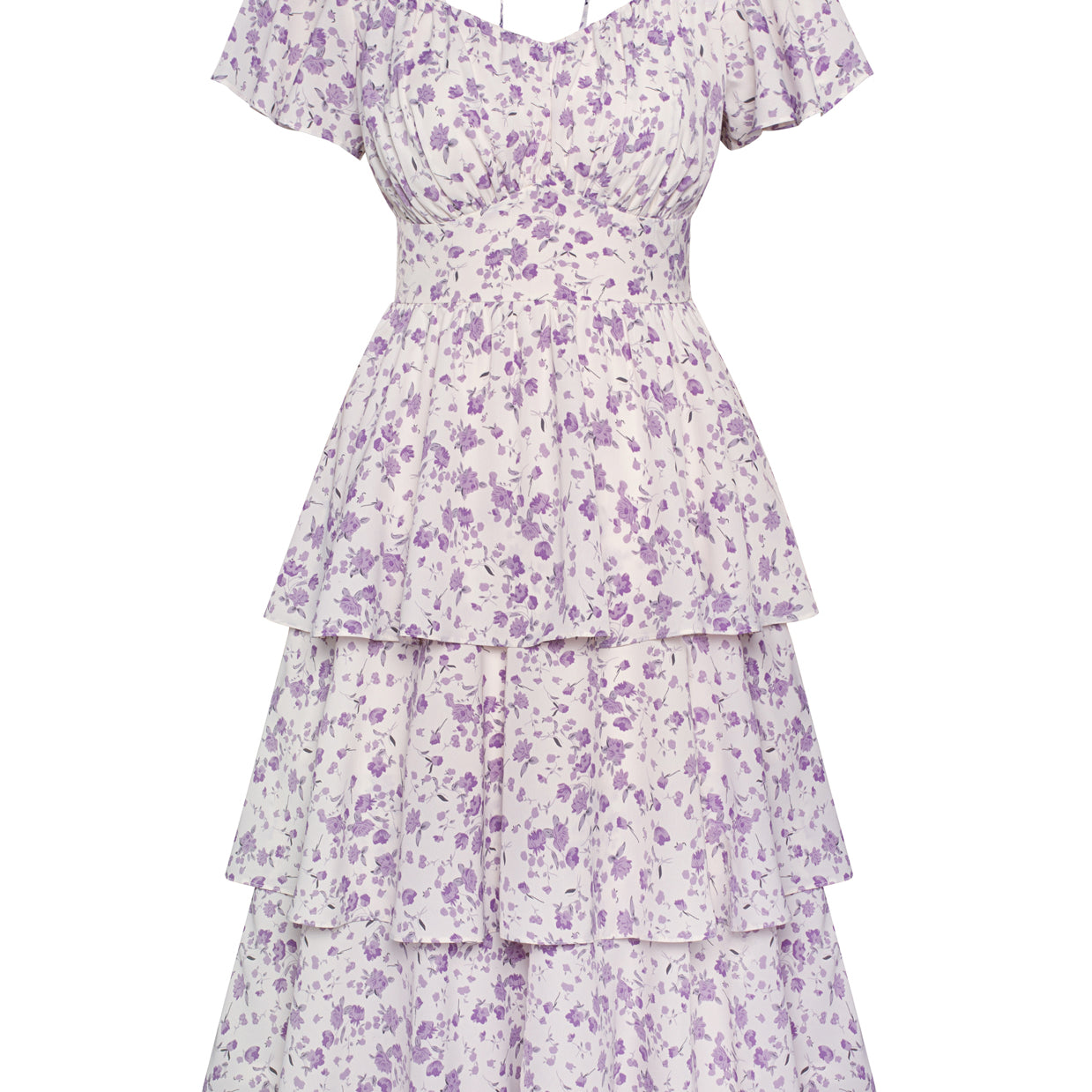 belle poque Floral Print Tiered Ruffle Dress 2026 Summer Vintage A-line Swing Midi Dress Floral purple