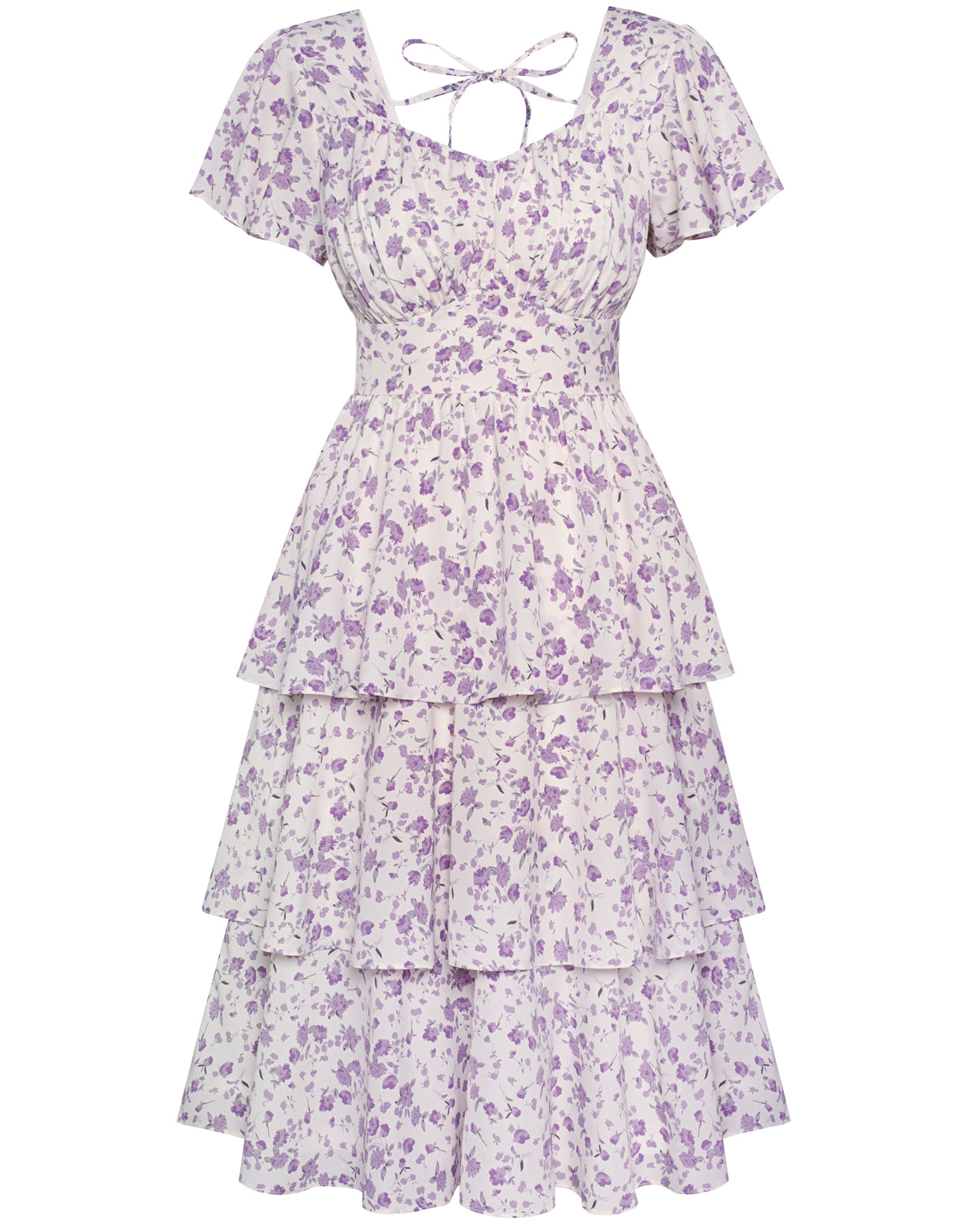 belle poque Floral Print Tiered Ruffle Dress 2026 Summer Vintage A-line Swing Midi Dress Floral purple