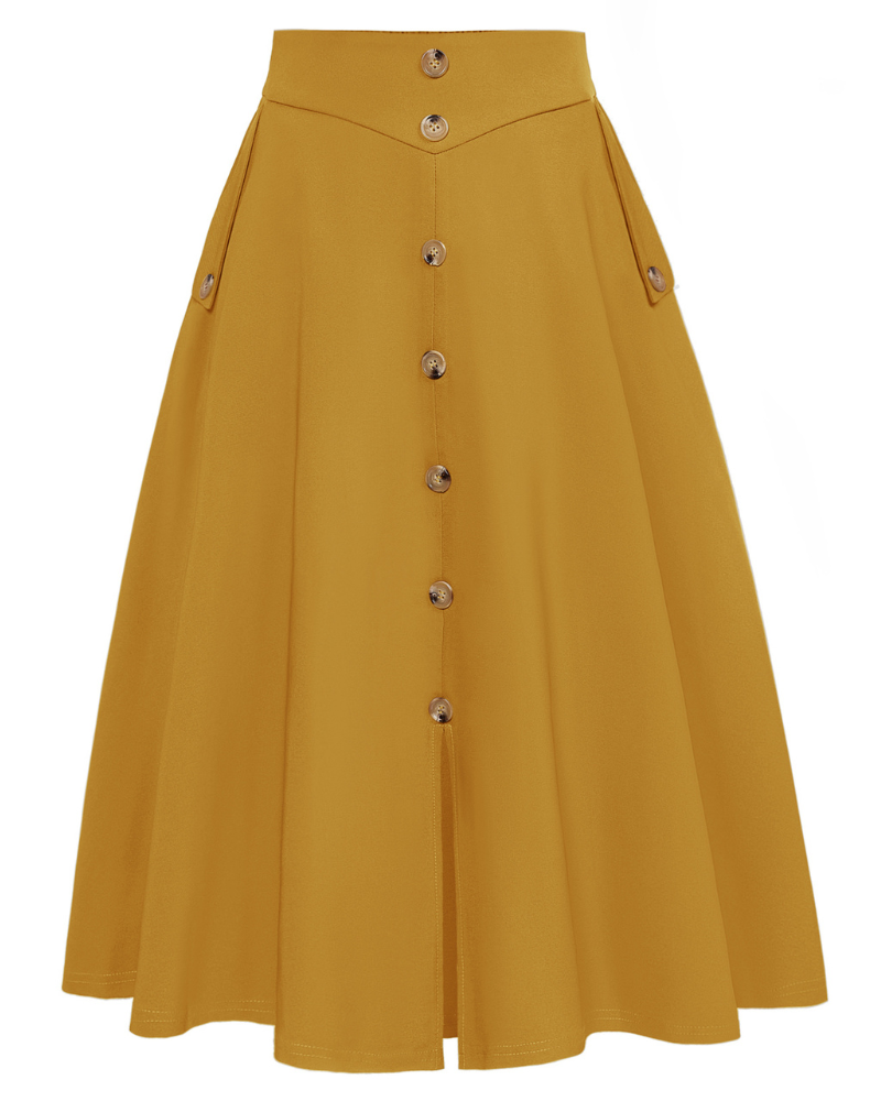 belle poque Vintage A-Line Skirt Midi Skirt Casual Skirt High Waisted Midi Party Skirt Basic A-Line Skirt Golden Rod
