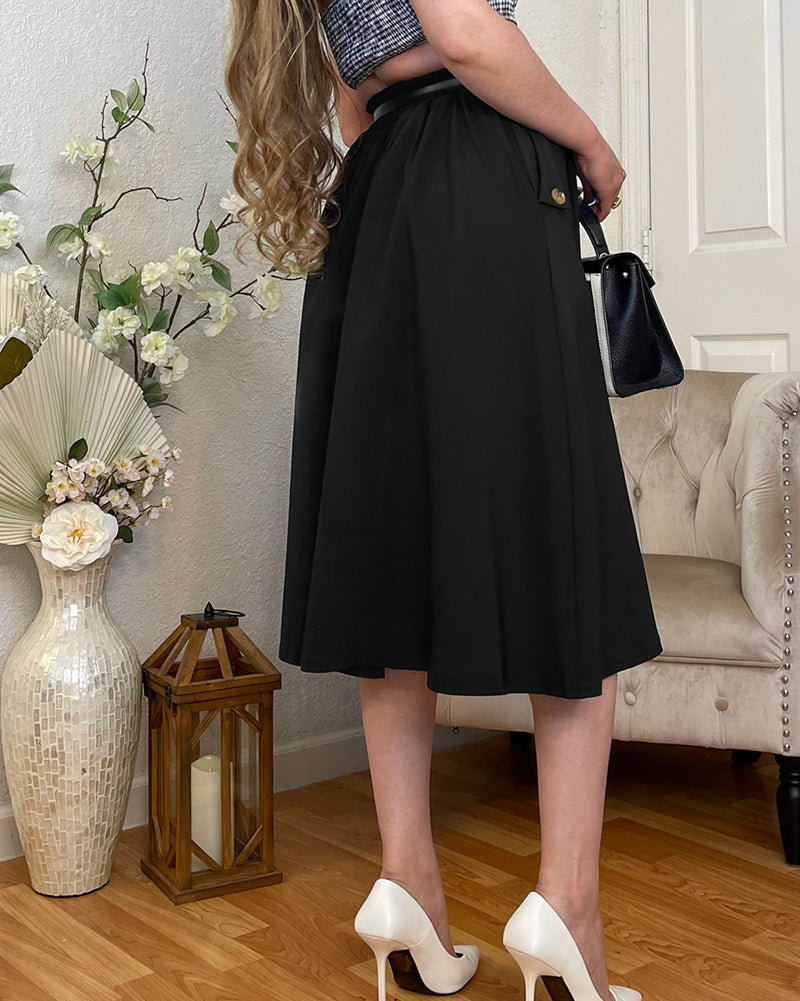 belle poque Belle Poque Women's Vintage A-Line Skirt with Slit Hem