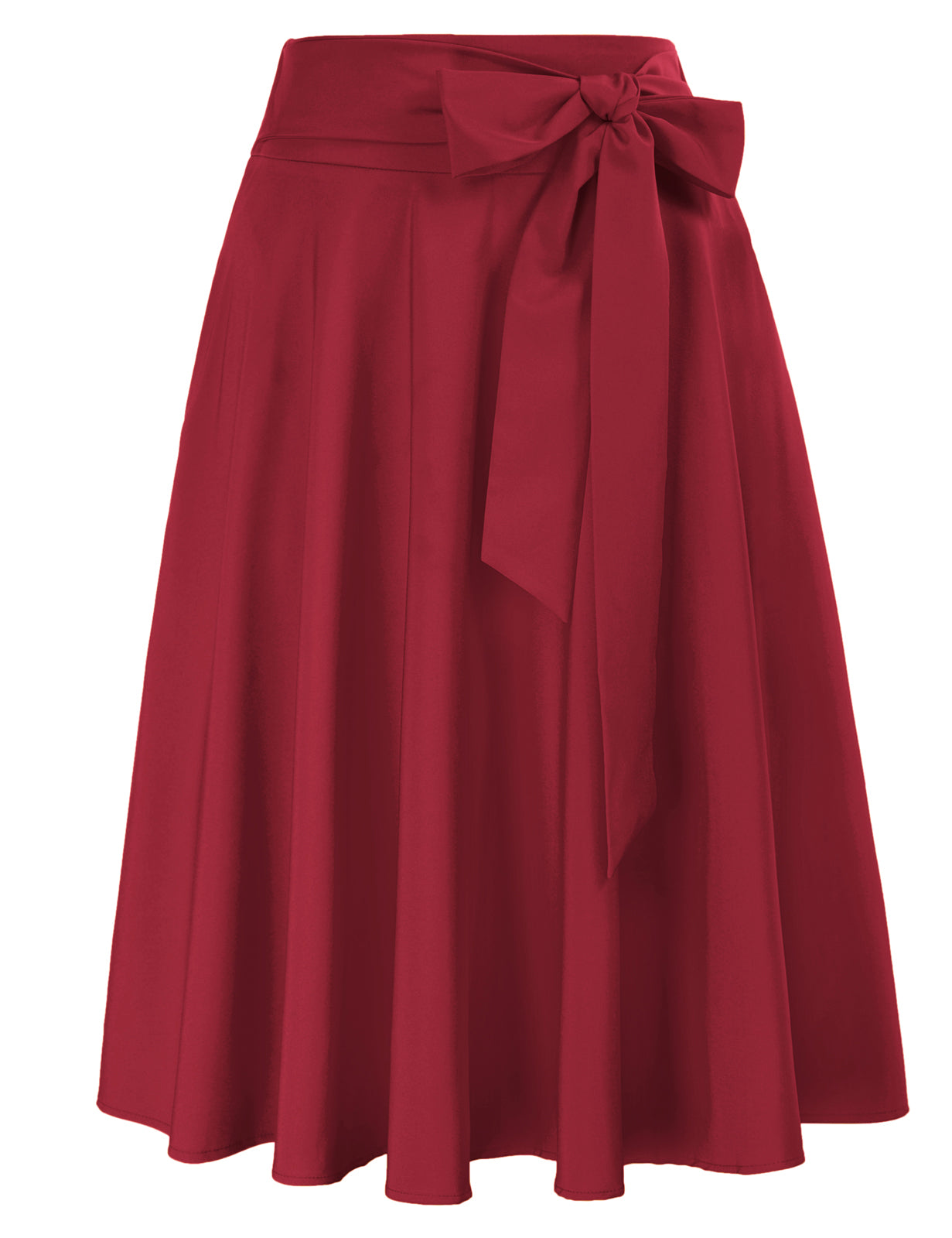 belle poque Floral Patterns Women's High Waist Bow Decorated A-Line Pockets Skirt Wine Red