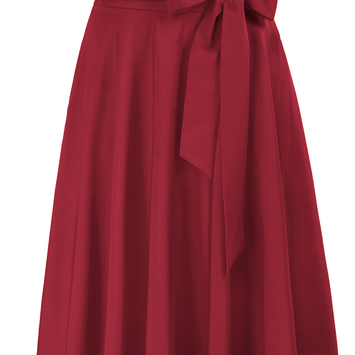 belle poque Women's High Waist A-Line Pockets Skirt Skater Flared Midi Skirt Wine Red