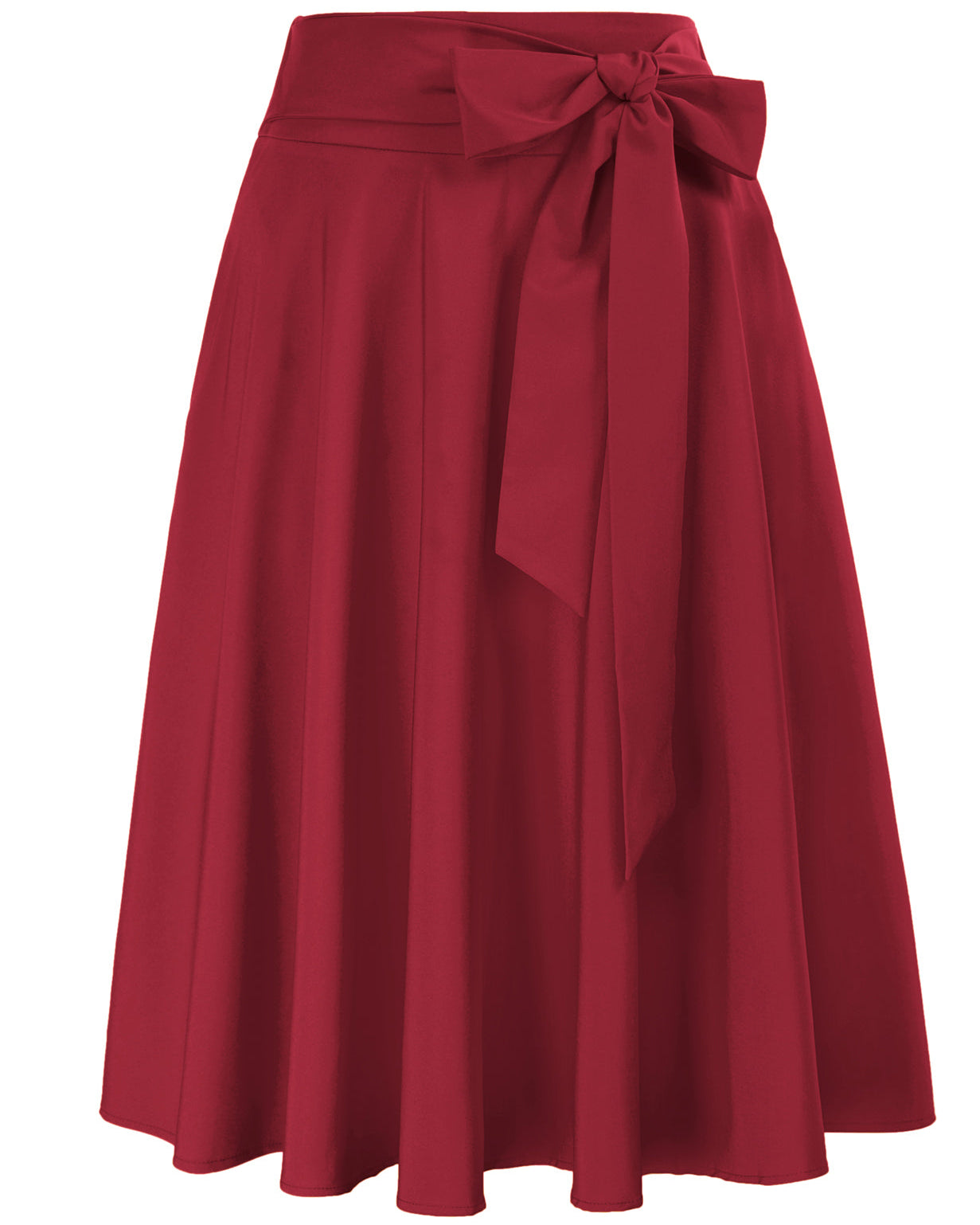 belle poque Women's High Waist A-Line Pockets Skirt Skater Flared Midi Skirt Vinage Skirt Wine Red