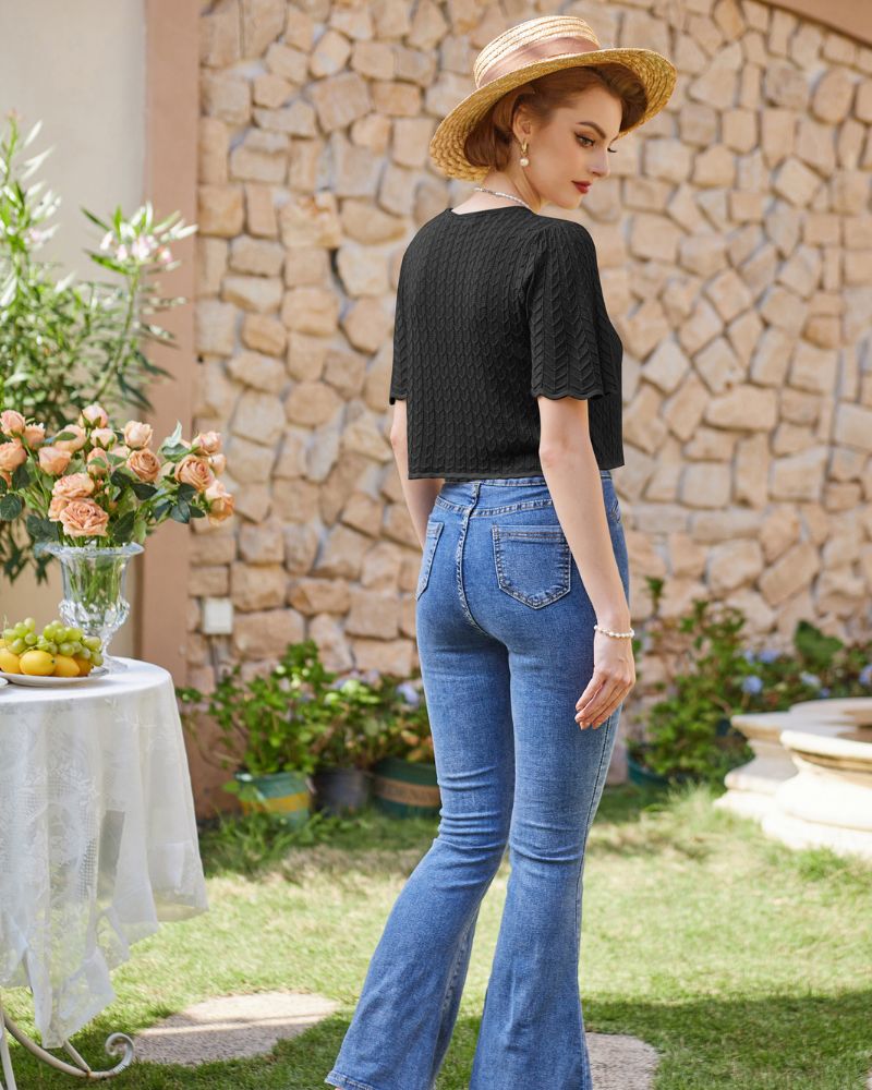 belle poque Summer Lightweight Bolero Shrug Tie Front 1/2 Sleeve Open Front Knit Cropped Cardigan