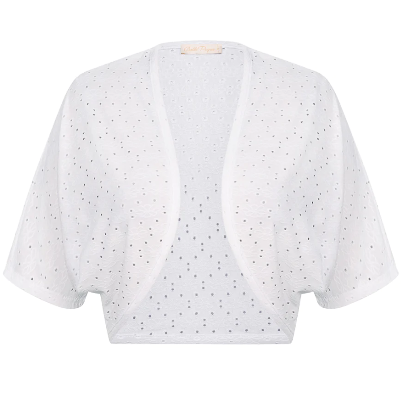 belle poque Vintage Open Front Bolero Shrug Batwing Short Sleeve White