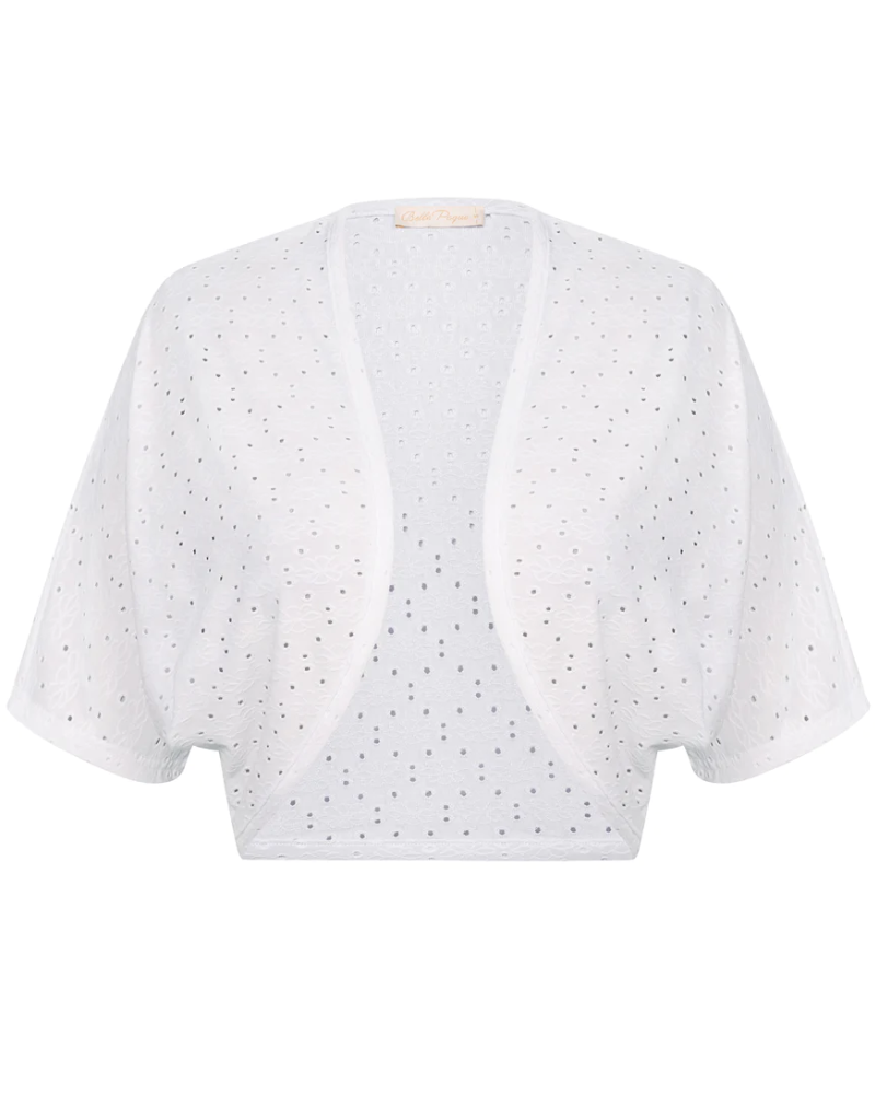 belle poque Vintage Open Front Bolero Shrug Batwing Short Sleeve White