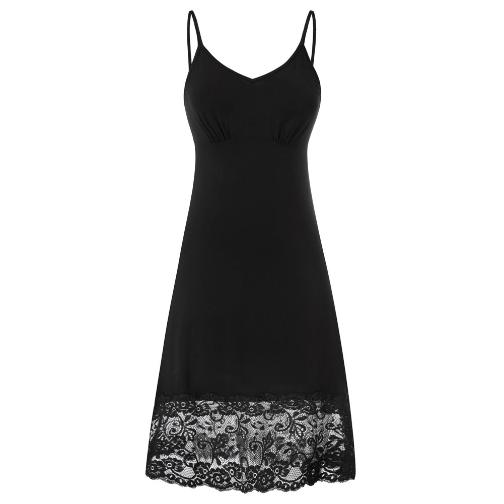 belle poque Lace Full Slips for Women Under Dresses Simple Dress Sleep Cami Dress Black