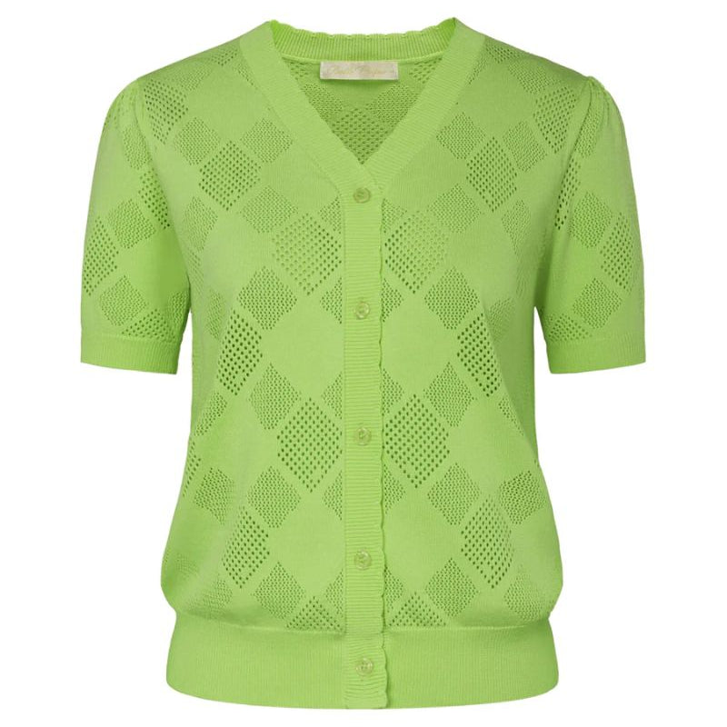 belle poque Summer Short Sleeve Lightweight Cardigan V Neck Button Sweater Green
