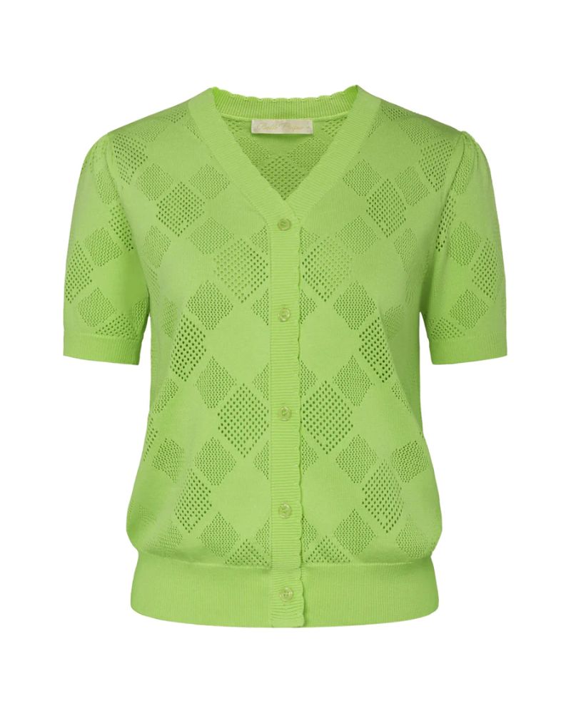 belle poque Summer Short Sleeve Lightweight Cardigan V Neck Button Sweater Green