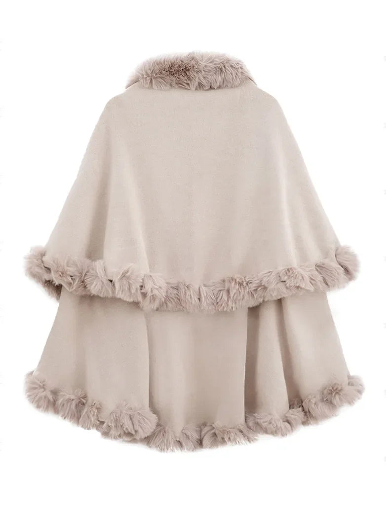 belle poque 1980s Christmas Double-layer Fur Collar Cape