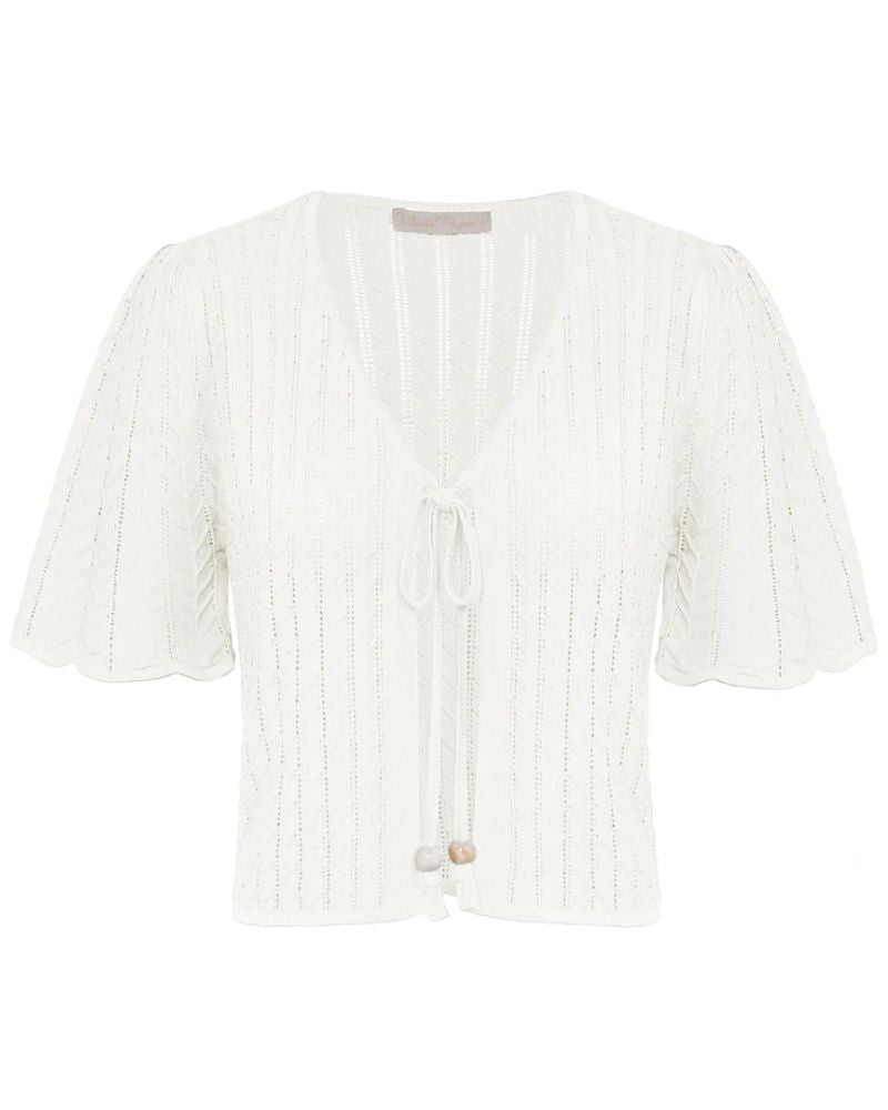 belle poque Summer Lightweight Bolero Shrug Tie Front 1/2 Sleeve Open Front Knit Cropped Cardigan White
