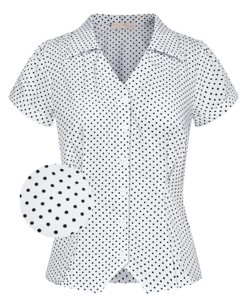 belle poque Short Sleeve Button Down Polka Dot Patterns Shirts Vintage Shirts Business Blouse Tops