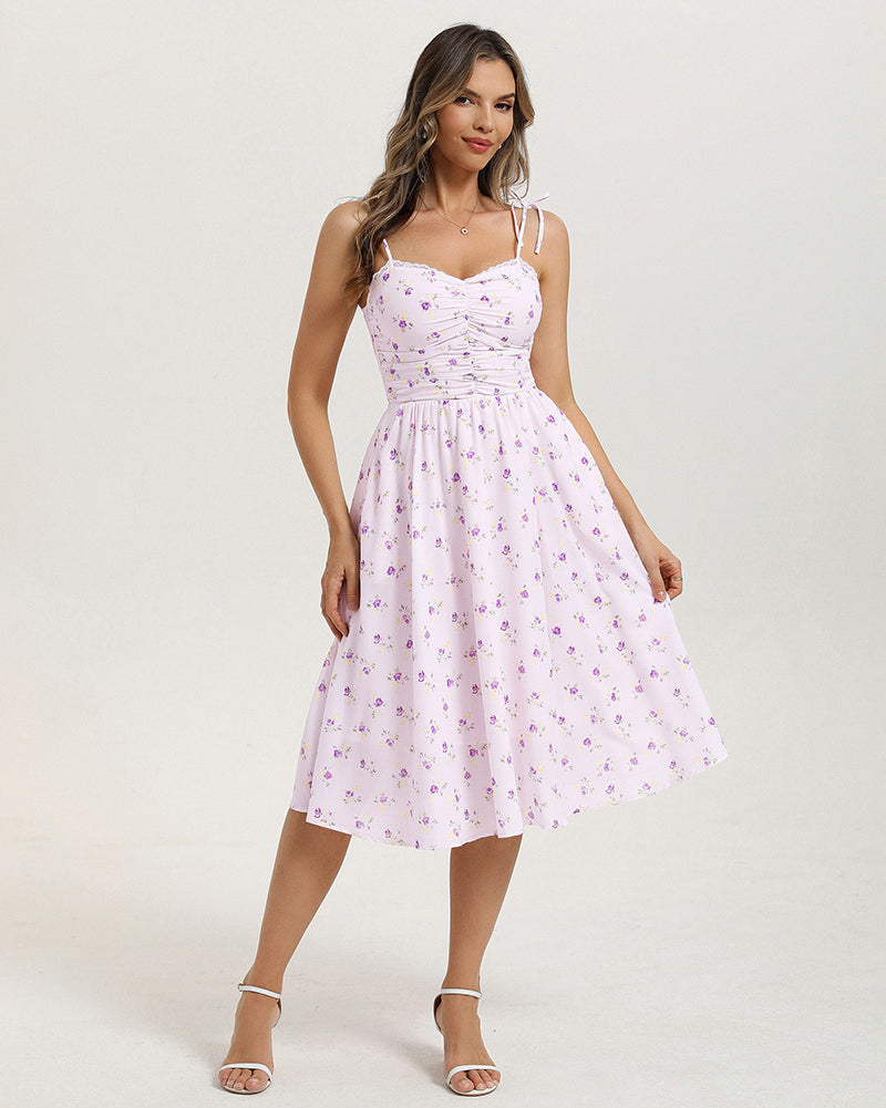 belle poque Women Spring Summer Wedding Guest Dress 2026 Midi Tea Party Ruched Sundress