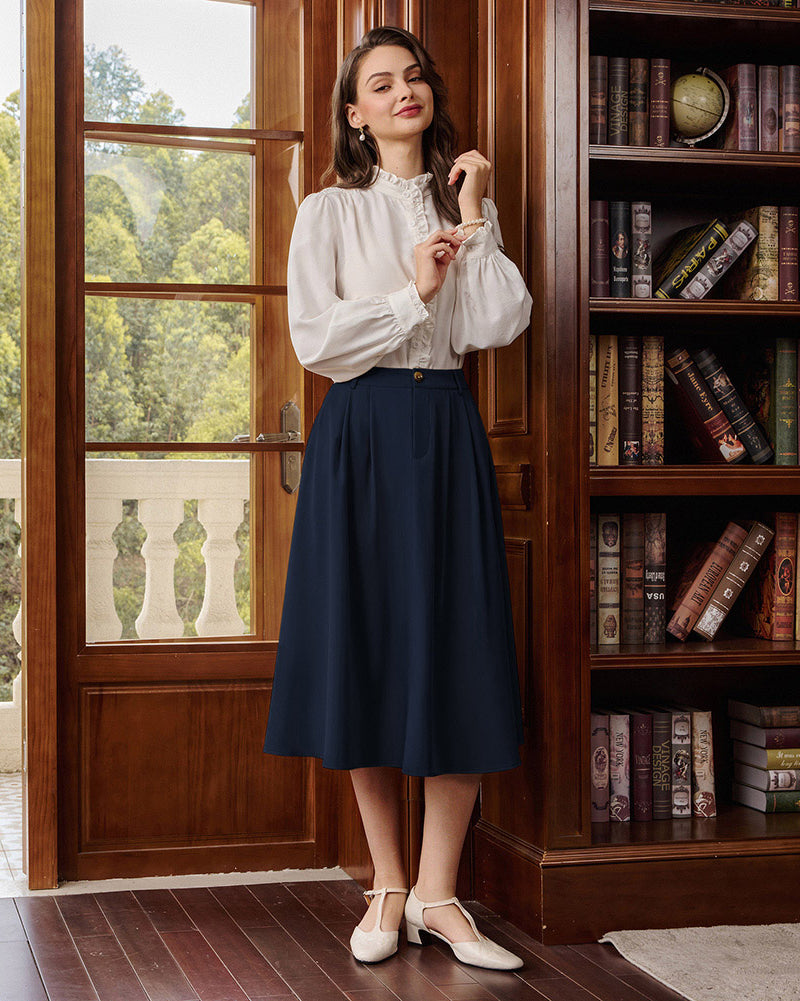 belle poque Women Vintage Swing Skirt Mid-Calf Length A-Line Skirt